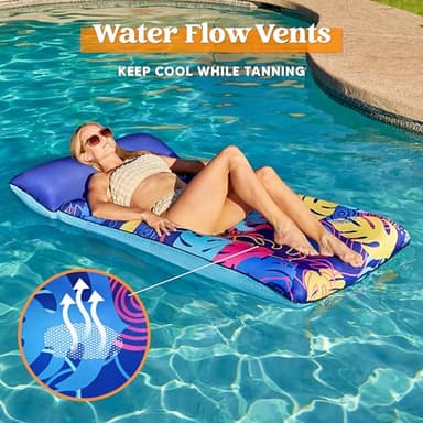 SLOOSH Inflatable Pool Floats Raft - XL Fabric Covered Pool Mat Lounger Floaties for Adults, Ultra Comfort Inflatable Water Float with Headrest for Beach Lake Swimming Pool Floating 68"X34" (Blue) - Image 8