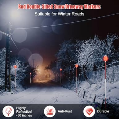 Driveway Markers, 8 Pack 0.5 Inch Diameter Metal Poles Double Side Driveway Reflectors Markers for Walkways, Snow Stakes with Reflective Tape, Easy Visibility - Image 4