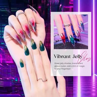 Beetles Jelly Gel Nail Polish Set - Jelly Magic Gel Polish, 6 Colors Pink Red Black Blue Green Purple Halloween Fall Gel Polish Kit Sheer Translucent Effect Soak Off UV Manicure DIY Gift for Women - Image 3