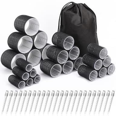 Hair Curlers Set with 24 Rollers (6 Jumbo, 6 Large, 6 Medium, 6 Small) and 24 Clips for All Hair Lengths (Black) - Image 1