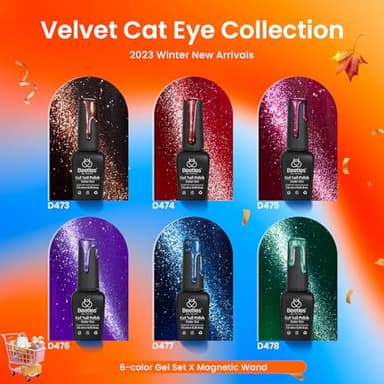Beetles Cat Eye Gel Nail Polish Set, 6 Colors Glitter Red Pink Shiny Brown Burgundy Purple Blue Green Magnetic Effect Sparkle Stunning Nail Gel Polish Kit Soak Off UV Manicure Gifts for Women - Image 2