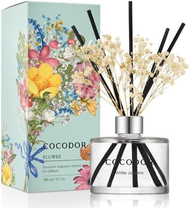 COCODOR Flower Reed Diffuser Set / 6.7oz / White Jasmine/Scent Diffuser with Sticks Home Fragrance Reed Diffuser for Bathroom Shelf Decor - Image 3