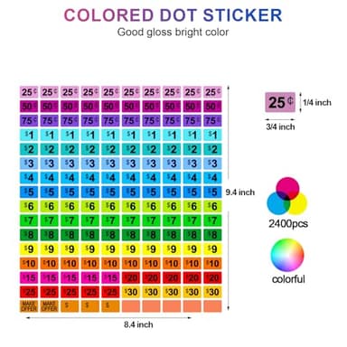 Garage Sale Stickers, 2400 PCS 3/4 Inch*1/2 Inch Price Stickers for Yard Sales, Flea Markets, County Fairs & Retail Use, Pricemarker Labels, Colorful Price Tags - Image 2