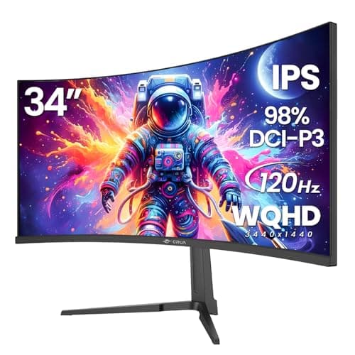 CRUA 34" Curved Gaming Monitor, IPS WQHD(3440x1440P) 120Hz 1900R 21:9 UltraWide PC Display, 130% sRGB, AMD FreeSync, Blue Light Filter, HDMI/DP Ports, Wall Mountable Installs– Black - Image 1