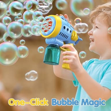 2 Bubble Gun with 2 Pack Refill Solution, 360° Leak-Proof Bubble Machine for Toddlers, Automatic Bubble Guns for Kids, Easter Basket Stuffers, Party Favors, Birthday Gift (Yellow-Blue) - Image 4