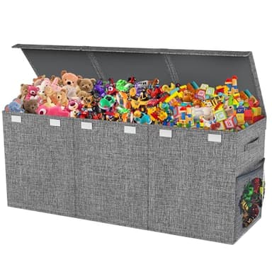 Mabahoo Extra Large Toy Box Chest with Lids, Collapsible Sturdy Kids Toy Storage Organizer Boxes for Boys Girls, 40"x14"x16", Toybox Storage Bins Basket for Living Room, Bedroom, Nursery, Gray - Image 1