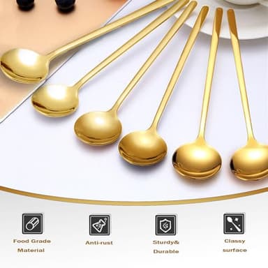 6 Pcs 6.7 Inches Gold Coffee & Tea Spoons - Stainless Steel Iced Tea & Espresso Spoons for Coffee Bar Accessories - Image 3