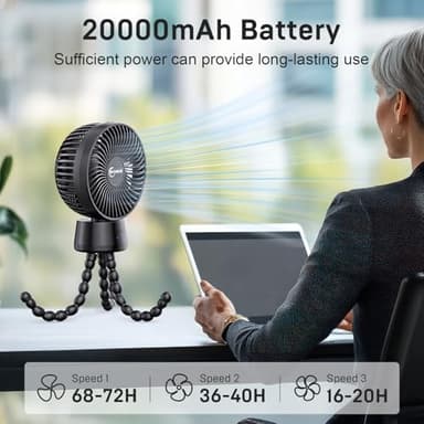 20000mAh Portable Stroller Fan, 120° Auto Oscillation, 3-IN-1 with Power Bank LED Light Detachable Flexible Tripod Rechargeable Battery Powered Clip On Fans Desk for Baby Crib Car Seat Travel - Image 2