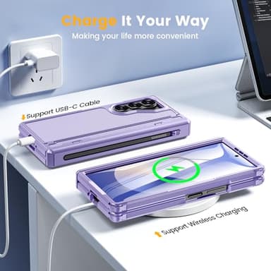 Caka for Samsung Galaxy Z Fold 6 Case [Thinner S Pen Holder] [Hidden Kickstand] [Hinge Protection] [Screen Protector] Full Body Hard Shockproof Phone Cover with Anti-Slip Textured for Fold6 - Purple - Image 6