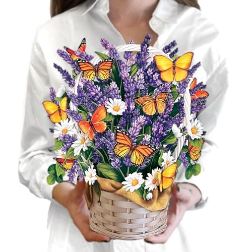 Freshcut Paper Pop Up Cards, Lavender & Butterflies, 12 Inch Life Sized Forever Flower Bouquet 3D Popup Greeting Card, Birthday & Thank You Card, Blank Notecard & Envelope - Image 1