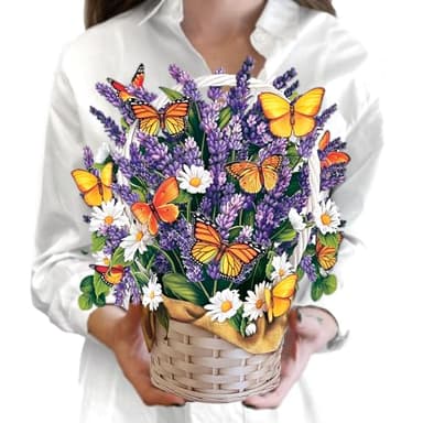 Freshcut Paper Pop Up Cards, Lavender & Butterflies, 12 Inch Life Sized Forever Flower Bouquet 3D Popup Greeting Card, Birthday & Thank You Card, Blank Notecard & Envelope - Image 1