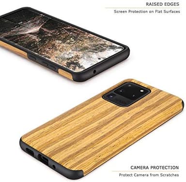Tasikar Compatible with Samsung Galaxy S20 Ultra Case Easy Grip Wood Grain Design Case (Teak - Image 5