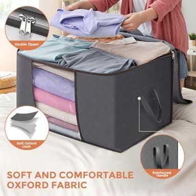 90 L Large Storage Bags, 6 Pack Clothes Storage Bins Foldable Closet Organizers Storage Containers with Reinforced Handle for Clothing, Blanket, Comforters, Bed Sheets, Pillows and Toys (Gray - Image 6