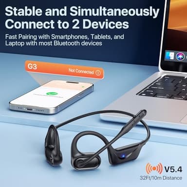 CPTEA Bluetooth Headset with Microphone, Open Ear Headphones, Dual Connect Bluetooth 5.4 Headphones with Noise Cancelling & Mute, Wireless Headset with Mic for Work, Mobile, Tablets, Laptops - Black - Image 9