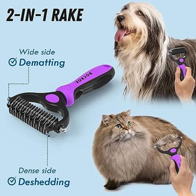 Docrok Pet Grooming Brush and Metal Comb Combo - Undercoat Rake for Dematting and Deshedding Long Matted Haired Dogs and Cats, Purple - Image 2
