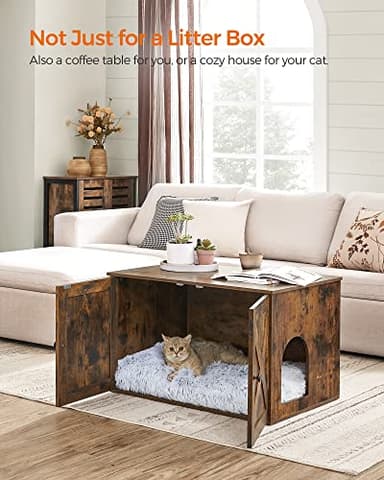 Feandrea Cat Litter Box Enclosure, Litter Box Furniture Hidden with Removable Divider, Indoor Cat House, End Table, 31.5 x 20.9 x 19.7 Inches, Rustic Brown UPCL002X01 - Image 3