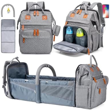KABAQOO Diaper Bag Backpack with Detachable Changing Station, Large Capacity Baby Diaper Bags for Boys & Girls, Baby Registry Search Stuff & Shower Gifts, Newborn Essentials Must Haves, Grey - Image 1