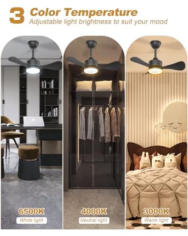 Hisummer 28 Inch Black Ceiling Fan with Light and Remote, Small Modern Reversible 6-Speed Fan for Bedroom, Kitchen, Patio, Indoor/Outdoor - Image 5