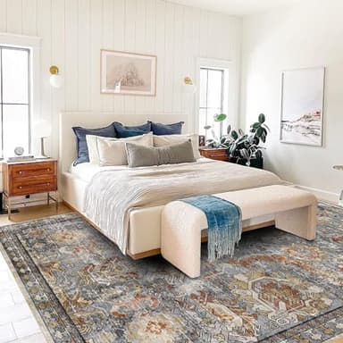 RUGSURE Washable Area Rugs - Perfect for Living Room, Bedroom, Kids Room, Nursery - Stain & Water Resistant Non-Slip, Pet & Child Friendly, Vintage Tribal Area Rugs (Turmeric and Grey, 8' x 10') - Image 6
