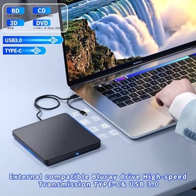 aelrsoch External Compatible Blu ray Drive Player Read/Write Compatible Bluray Burner Compatible USB 3.0 and Type-C DVD Burner Blu-ray/DVD/CD, BD Drive, Windows 7-11 & Mac, PC M-DISC（Black） - Image 3
