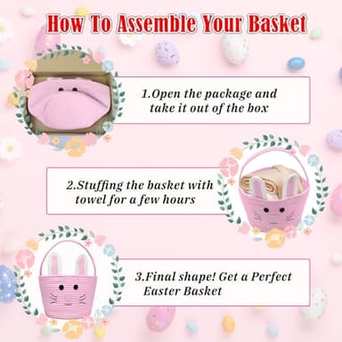 Brbecon Easter Bunny Basket for Kids with Name Tag, Pink Small Woven Easter Basket for Girls, Easter Egg Hunt Baskets Bags Easter Gifts Basket for Girls Baby Kids Children 9.8 x 7.8 x 7.8" - Image 6