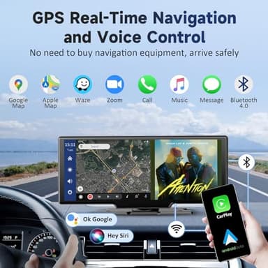 Wireless Portable Carplay Screen for Car - 10.26Inch Carplay & Android Auto Car Touch Stereo, with 4K Dash Cam, Backup Camera,Bluetooth,GPS Navigation - Image 3