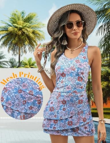 VIMPUNEC Women One Piece Swim Dress Swimsuit Tummy Control Modest Swim Skirt Bathing Suit Purple Floral XXL - Image 5