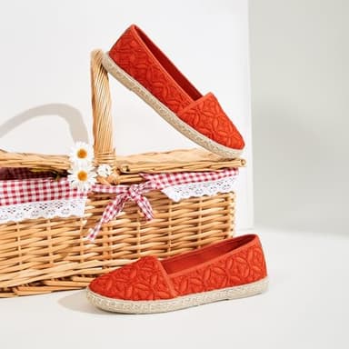 BABUDOG Women's Black Flats with Flower Embroideried,White Lace Ballet Flats,Comfortable Dress Flats(Orange.US8) - Image 8