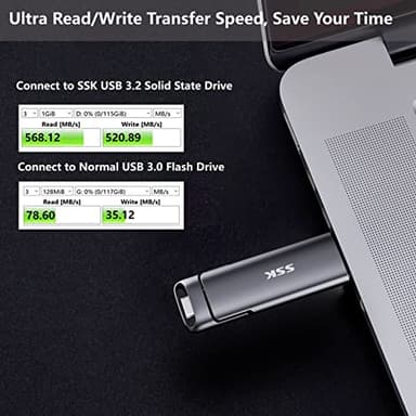 SSK 256GB Dual USB C Flash Drive, 2-in-1 Type C+ USB A 3.2 Gen2 Solid State Thumb Drive,Speed Up to 550MB/s Memory Stick Data Storage for iPhone 15, Android Phone,Tablet,MacBook,Windows - Image 3