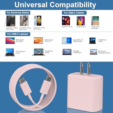45W Samsung USB-C Super Fast Charger Type C Android Phone Charging Block with 10FT Cable for Samsung Galaxy S25 Ultra/S25/S24 Ultra/S24/S24+/S23 Ultra/S23/S22 Ultra/S22/S21/S20/Note 10/20-Pink - Image 5