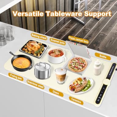 31.8 inches Silicone Warming Mat for Food, Fast Full Surface Heating Electric Warming Tray, 9 Level Temperature Adjustable Warming Kitchen Mat, Roll Up Food Warmer Mat for Countertop, Party, Travel - Image 4