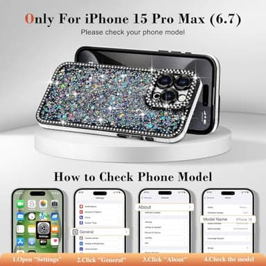 Lafunda for iPhone 15 Pro Max Case Glitter, Luxury Shiny Bling Sparkly Bumper Cover with Crystal Diamonds for Women Girls Soft Slim Shockproof Protective Phone Case for iPhone 15 Pro Max 6.7", Black - Image 2