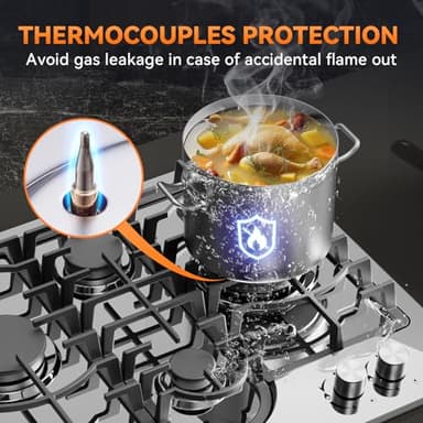 Gas Cooktop 24 Inch ROVLEP, Gas Stove Top Built-in 4 Burners Stainless Steel Total 31,600 BTU, 24 Inch NG/LPG Convertible Propane Cooktops Dual Fuel, RV Stove Top with Thermocouple Protect - Image 4