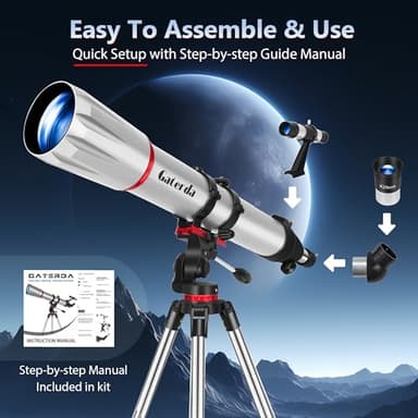 Gaterda Telescope, 90mm Aperture 900mm Refractor Telescope for Adults High Powered, Astronomical Telescopes for Adults Astronomy Beginners with Professional Eyepieces, Tripod, Phone Adapter&Carry Bag - Image 5