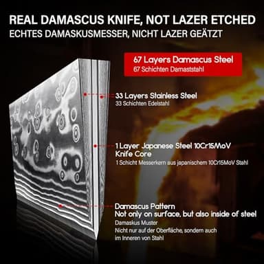 SHAN ZU 7 Inch Fillet Knife, Japanese Steel Damascus Boning Knife, Professional Sharp High Carbon Super Steel Kitchen Utility Knife with Ergonomic G10 Glass Fiber Handle - Image 3