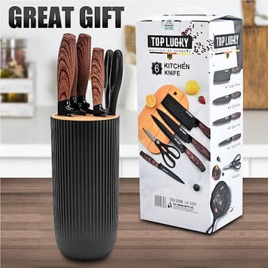 Knife Set, Wiztoynia 6-Piece Black Kitchen Knife Set for Home, Anti-Rust Non-stick Stainless Steel Sharp Chef Knife Set with Universal Knife Block for Kitchen, Ergonomical Design (Black) - Image 2