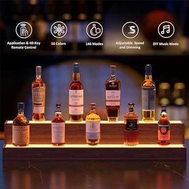 Cubehom LED 38 Inch Bar Display Shelf, DIY Illuminated Bottle Shelf with App & Remote Control, 2 Step Freestanding Holding Bottles for Home Bar, Party, Walnut - Image 5