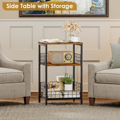 X-cosrack Side Table, Small End Table Record Player Stand with Storage, Vinyl Record Storage Night Stand for Living Room, Bedroom,Office(Patent Pending)(Rustic Brown & Black) - Image 2