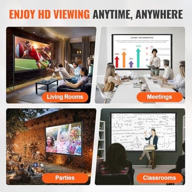 VEVOR Projector Screen with Stand, 100 inch 16:9 4K 1080 HD Outdoor Movie Screen with Stand, Wrinkle-Free Projection Screen with Bar Feet and Carry Bag, for Home Theater Cinema Backyard Movie Night - Image 6