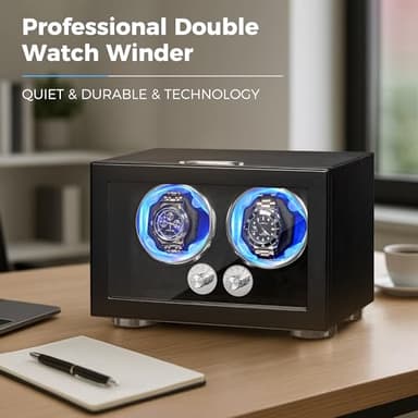 ANWBROAD Watch Winder for Automatic Watches, Double Watch Winder with LED and 4 Rotating Modes, Automatic Watch Winder Super Quiet Motor, Watch Winder Box with Adapter for Man UJWW004B - Image 2