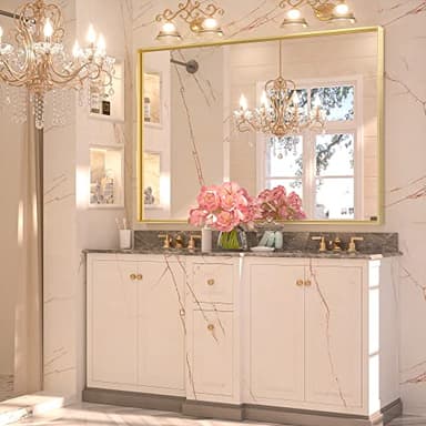 Keonjinn Gold Bathroom Mirror 40 x 30 Inch, Brushed Gold Mirror for Over Sink, Aluminum Alloy Framed, Square Corner, Modern Farmhouse, Large Rectangular Vanity Mirror for Wall(Horizontal/Vertical) - Image 2