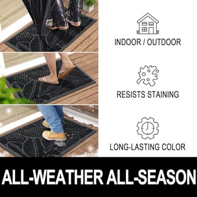 Colorxy Waterproof Doormat, Sturdy Natural Rubber Front Indoor Mat, Non Slip Low Profile Indoor Outdoor Door Mats, Stain and Fade Resistant Floor Mat, Easy Clean Patio Entrance Mat, 48''x32'', Black - Image 4