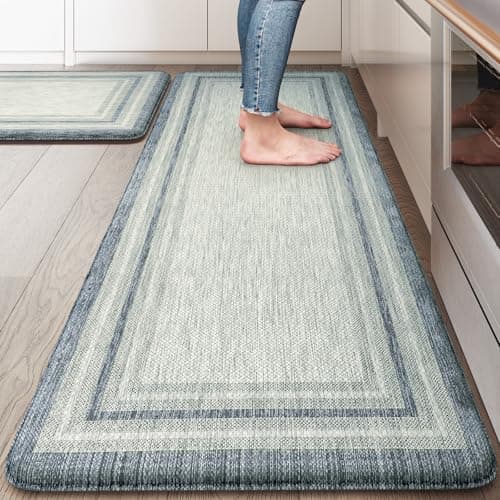 KIMODE Anti Fatigue Kitchen Mats 2PCS, Non-Slip Waterproof Kitchen Rugs, Cushioned Kitchen Mat for Floor, Comfort Standing Mat for Sink, Laundry, Office, Desk Blue and Grey 20"x47"+20"x32" - Image 1