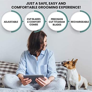 Pet Union Professional Dog Grooming Kit - Cordless Low Noise Dog Clippers for Grooming Thick Coats - All Pet Safe Cat Hair Trimmer - Pet Grooming Kit Includes Dog Hair Clippers, Nail Trimmer & Shears - Image 6
