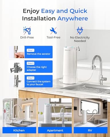 [Ultra Filtration] Waterdrop Water Filter for Sink Faucet, 4000 Gallons Countertop Water Filter System, Filter Life Reminder, 0.01μm Ultra-Filtration System, Reduces 99% Chlorine, WD-CTF-07 (1 Filter) - Image 6