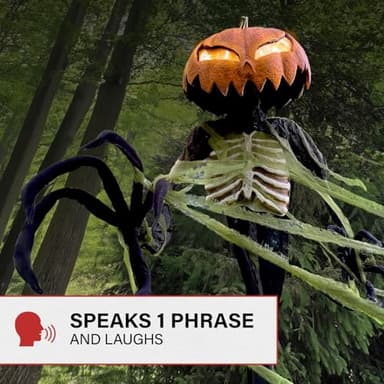 Haunted Hill Farm Pumpkin Sentinel by Tekky, Battery-Operated, Motion and Sound Activated Animatronic with Sound Effects and Lights for Indoor or Covered Outdoor Creepy Halloween Decoration - Image 6