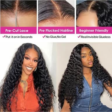 Bugtum Glueless Wigs Human Hair Pre Plucked Pre Cut 5x5 Hd Lace Closure Wear and Go Deep Wave Curly Lace Front Wigs for Black Women Wet and Wavy Natural Hairline (22 Inch) - Image 4