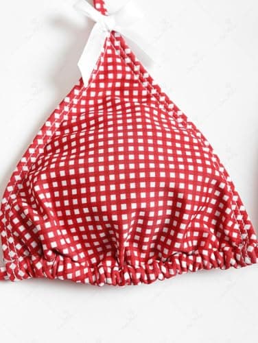 seamoly Women's Bikini Sets Sexy High Cut Triangle Thong Two-Piece Bathing Suit Tie Back Padded Cute Swimsuit Red Gingham S - Image 7