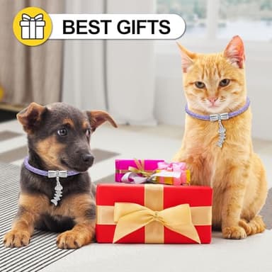 Rhinestone Cat Collar, Sparkly Necklace for Girl Cats, Detachable Diamond Glitter Collar with a Fish Pendant Accessory, Collars Diameter 2.5 inch, for Princess Kitty (Light Purple, 20) - Image 6