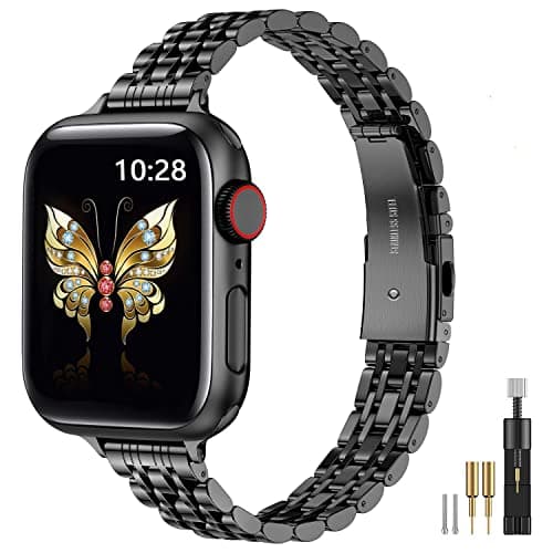 MioHHR Slim Metal Band Compatible with Apple Watch Band 42mm(Series 11 10) 41mm(Series 9 8 7) 40mm(Series 6 5 4 SE3/2/1) 38mm(Series 3 2 1),Stainless Steel iWatch Bands for Women,Black - Image 1